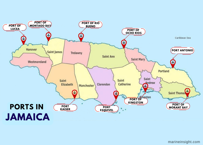 Ports in Jamaica Map