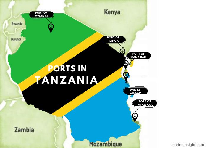 Ports in Tanzania Map