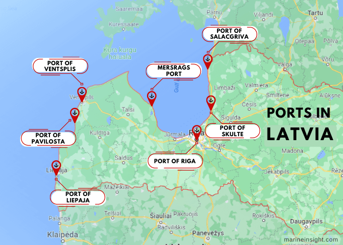 Ports in Latvia Map