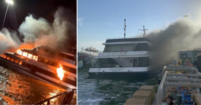 Watch: ‘Spirit Of Norfolk’ Catches Fire With Students Onboard; Burns For Hours