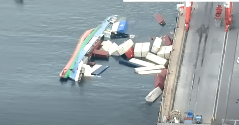 MAYA Container Ship Capsized At A Pier In Japan