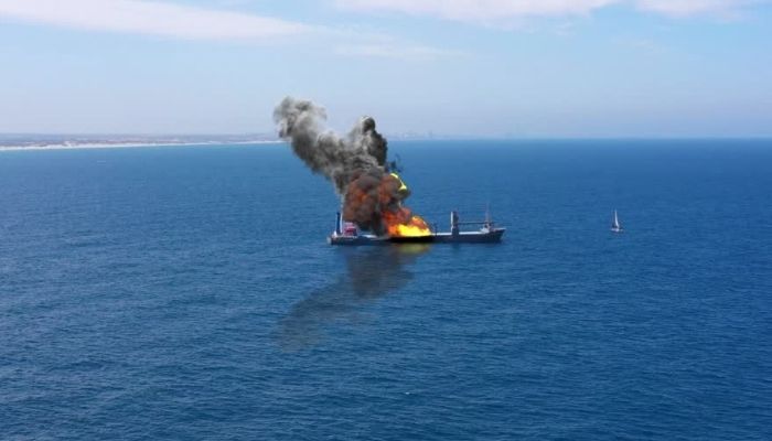 Fire on cargo ship