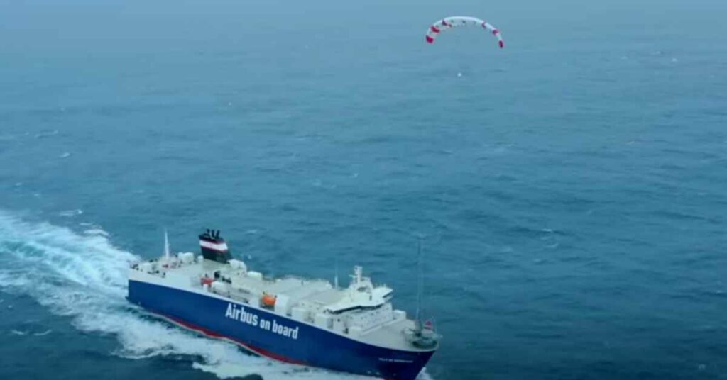 Airseas Cargo Ship Sailing With A Kite