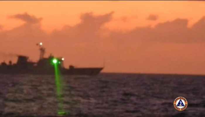 Chinese coast guard vessel flashing laser light