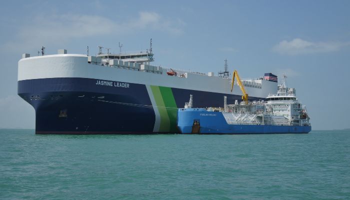 Achievement of first PCTC LNG bunkering in Singapore NYK’s Jasmine Leader completes first bunkering with FueLNG Bellina