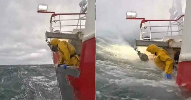 Watch: Seafarer On Ship’s Deck In Heavy Weather And Turbulent Waves