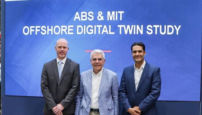 Gareth Burton, ABS Vice President, Technology; Michael Triantafyllou and Ehsan Kharazmi from MIT