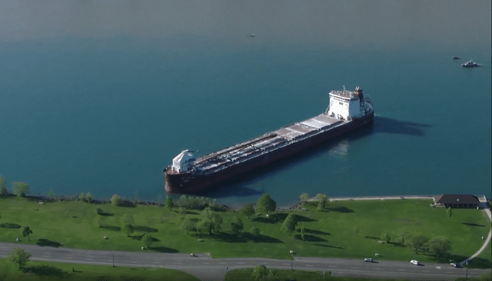 Cargo Ship Freed After Running Aground In Detroit River