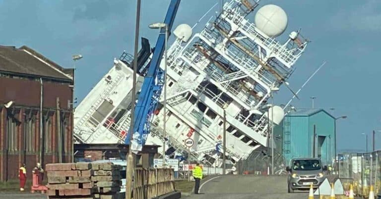 US Navy Ship That Toppled In Leith Dry Dock Injuring Dozens Is Now Righted And Afloat