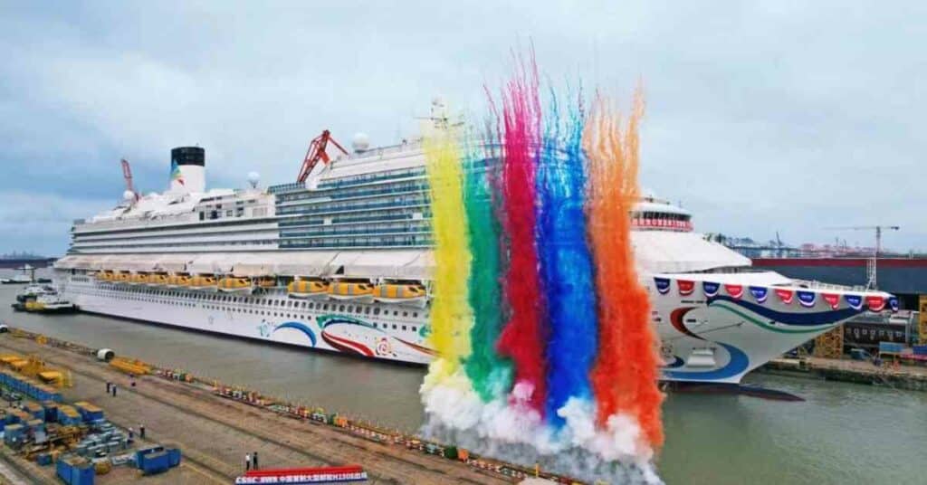 China's first domestically built large cruise ship undocks in Shanghai