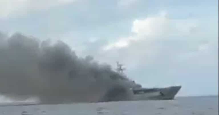 Video: Indonesian Navy’s Landing Ship Caught Fire, All Crew Safely Evacuated