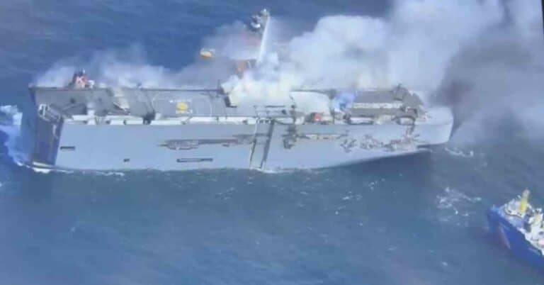 Ship Carrying BMWs And Mercedes Still Ablaze Off Dutch Coast For The 2nd Day