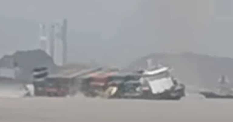 Watch: Chinese Feeder Vessel Capsizes After Colliding With A Sand Barge
