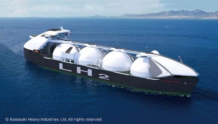 Concept image of 160,000㎥ liquefied hydrogen carrier provided by Kawasaki Heavy Industries, Ltd.