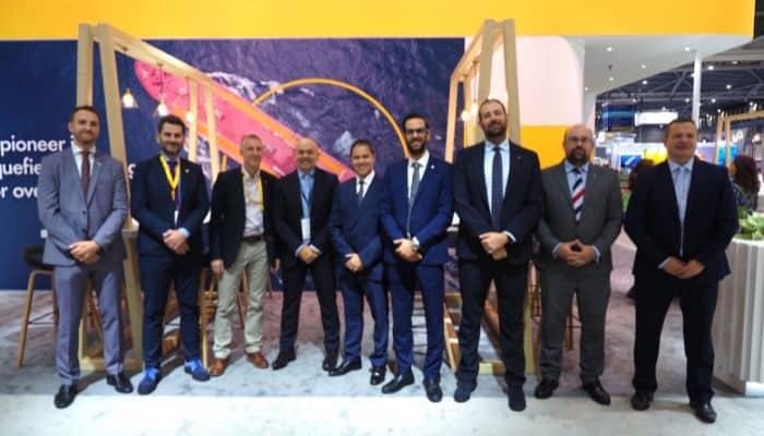 The players gathered for a ceremony at Gastech 2023, meeting at Shell's stand.