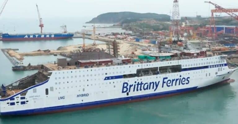 World’s Largest Hybrid Ship Saint-Malo Hits Water
