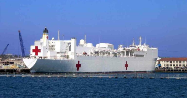 French Hospital Ship Docks Off The Coast Of Al Arish In Egypt To Treat Wounded Palestinians