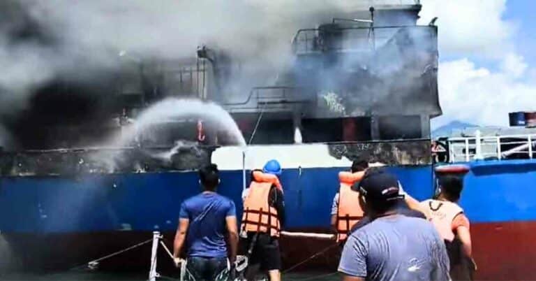 Video: Anchored Cargo Vessel MV Ken Catches Fire Near Castilla, Sorsogon