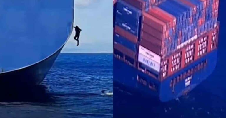 Drug Smugglers Filmed Jumping Off CMA CGM Container Ship With Cocaine Bales