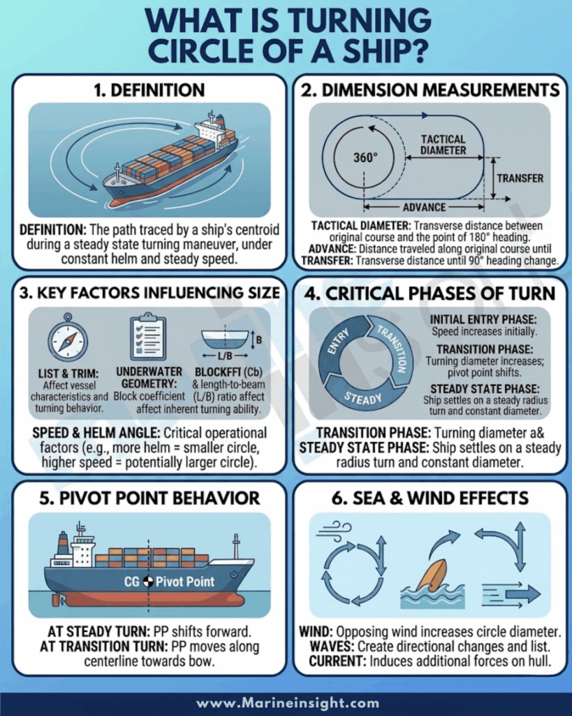 what turning circle of a ship
