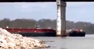 Watch: Barge Tow Hits Freeway Bridge Over Arkansas River In Oklahoma