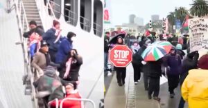 Over 800 American Pro-Palestinians Chain Themselves To U.S Warship Carrying Weapons For Israel