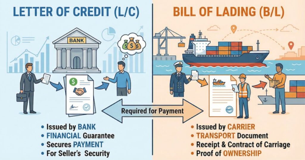 Difference Between Letters of Credit & Bill Of Lading In Shipping