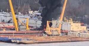 Video: Massive Fire On Floating Crane At Russian Ship Repair Yard Kills One
