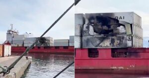 Footage Shows Damage to Container Ship After Drone Strike In Black Sea
