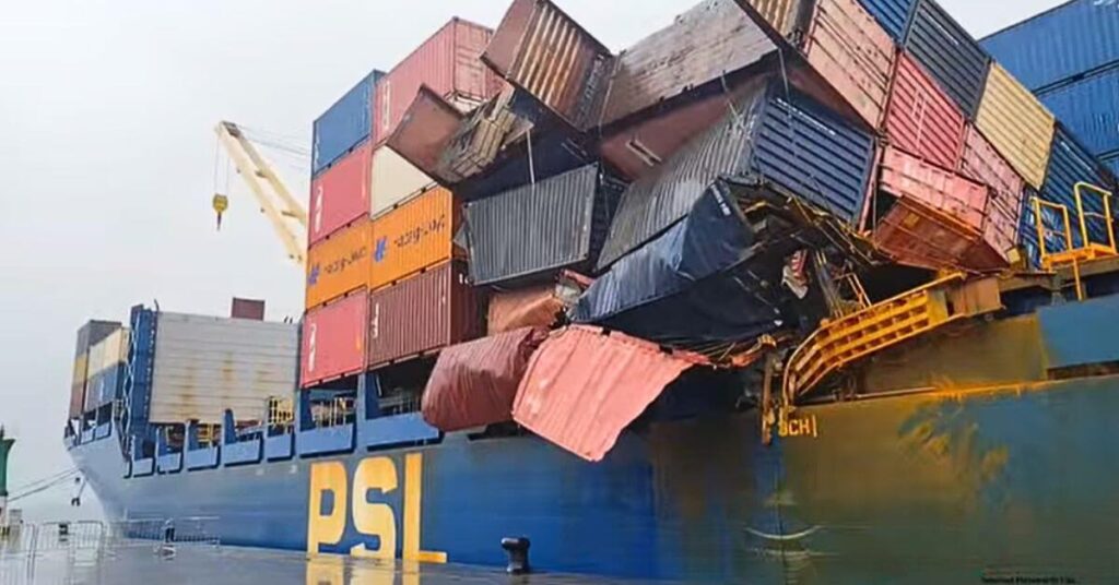 Cargo Ship Takes Shelter In Port Of Vigo After Violent Storm Topples Containers