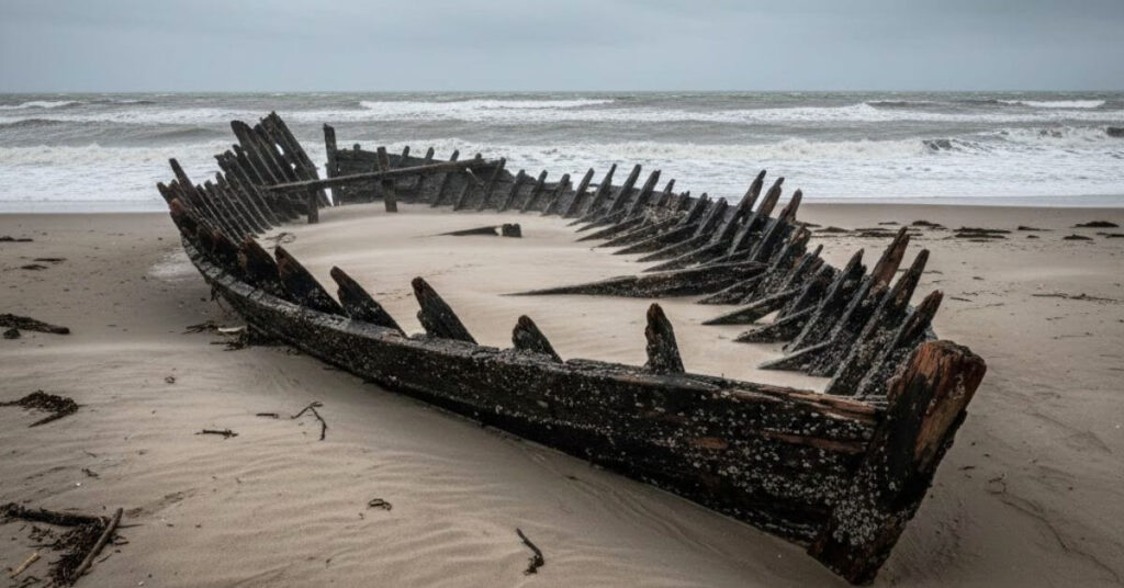 Historic 16th Century Cargo Ship Hull Washes Ashore After Powerful Gales Hit Norfolk Coast