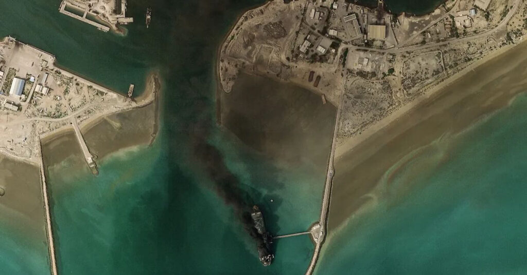 Satellite Images Show Iran’s Largest Naval Vessel IRINS Makran Smoking At Bandar Abbas